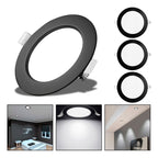 3 Foco Plafon Embutido Redondo 24w Luz Fria Borde Negro