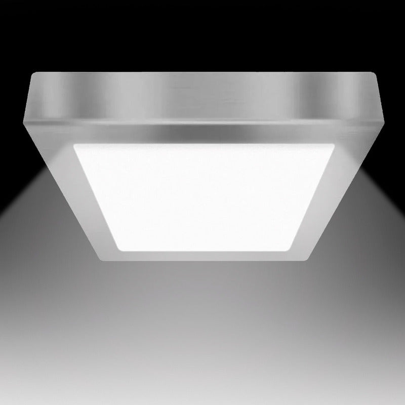 3 Foco Plafon Led Cuadrado Sobrepuesto 18w Luz Fria Niquel