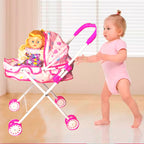 Coche Cuna Metlico De Juguete Con Muñeca Lovely 1a Portatil