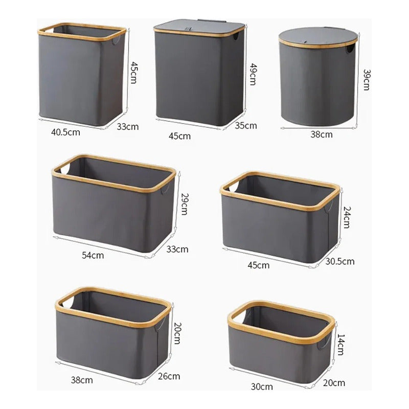 Cesto Canasto Ropa Sucia Plegable Borde Madera Con Tapa Cuadrada