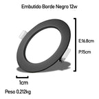 20 Foco Plafon Embutido Redondo 12w Luz Fria Borde Negro