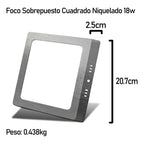 5 Foco Plafon Led Cuadrado Sobrepuesto 18w Luz Fria Niquel