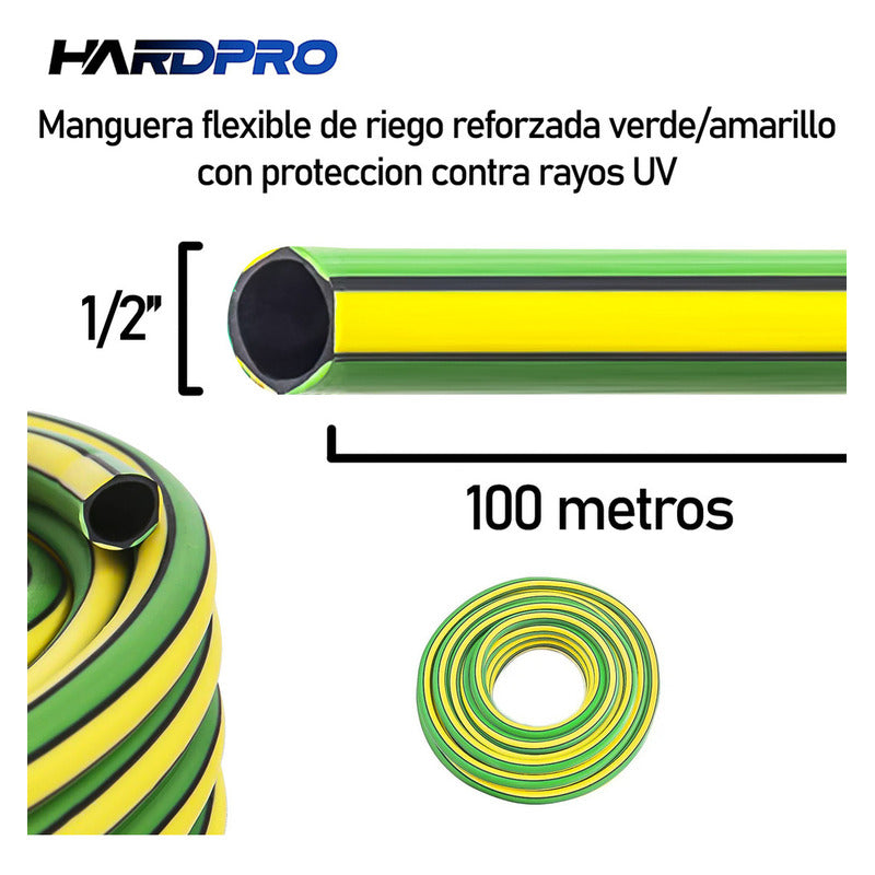 Manguera Riego Jardin 100m 1/2 1.2mm Reforzada Proteccion Uv