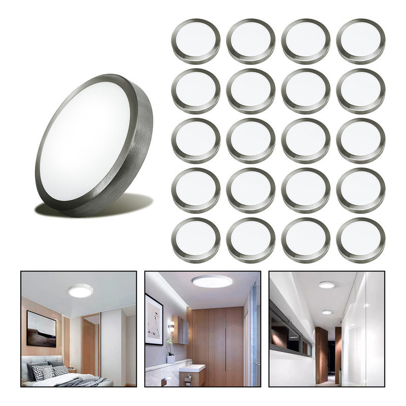 20 Foco Plafon Led Redondo Sobrepuesto 18w Luz Fria Niquel