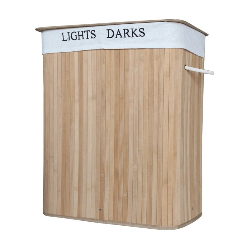 Cesto Canasto Para Ropa De Bambú Doble 65cm Grande Con Tapa