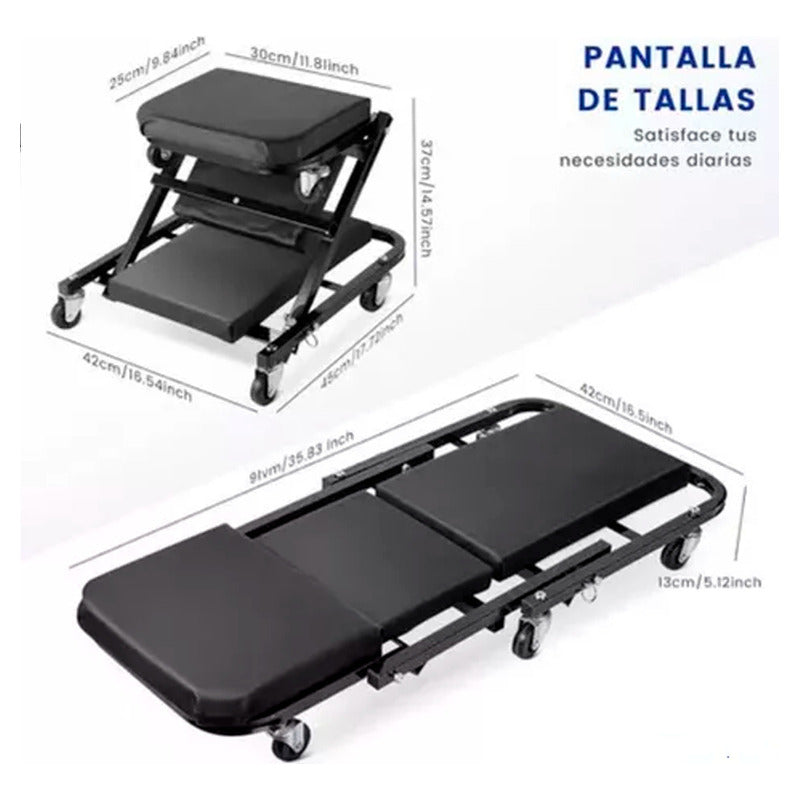 Camilla De Mecanico 6 Ruedas Plegable 150 Kg 2 En1