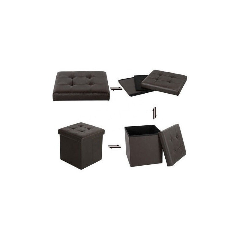 Puff Baul Silla Ecocuero Plegable Organizador 38cm X 38cm