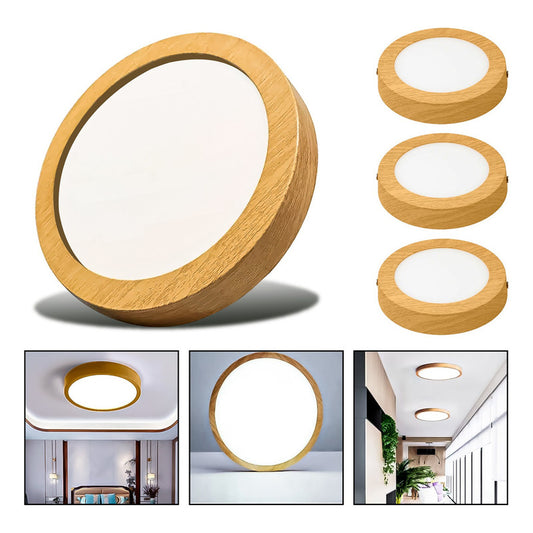 3 Foco Plafon Led Redondo Sobrepuesto 36w Luz Fria Madera