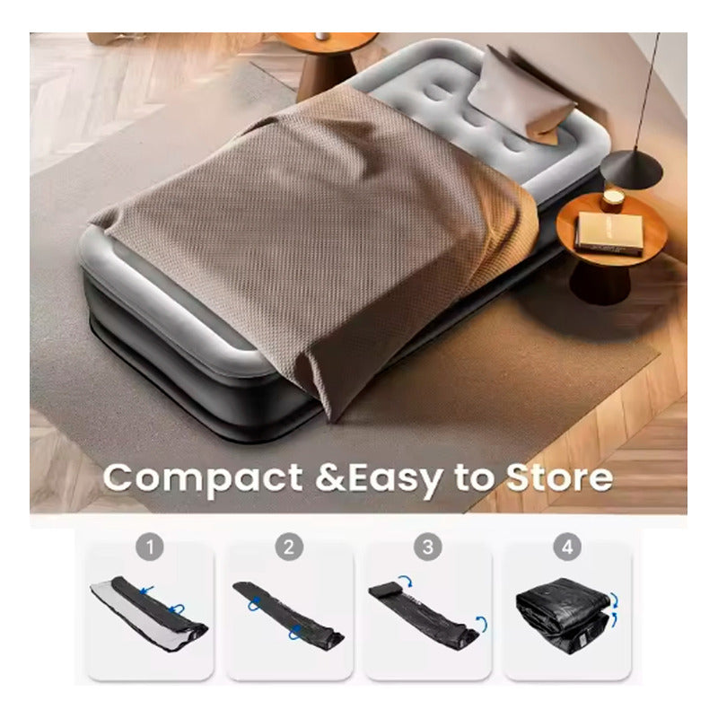 Colchon Cama Inflable Electrico Camping Glamping 1 plaza 45cm