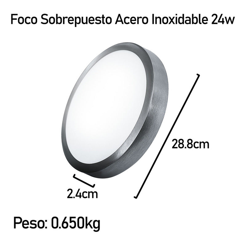 3 Foco Plafon Led Redondo Sobrepuesto 24w Luz Fria Niquel