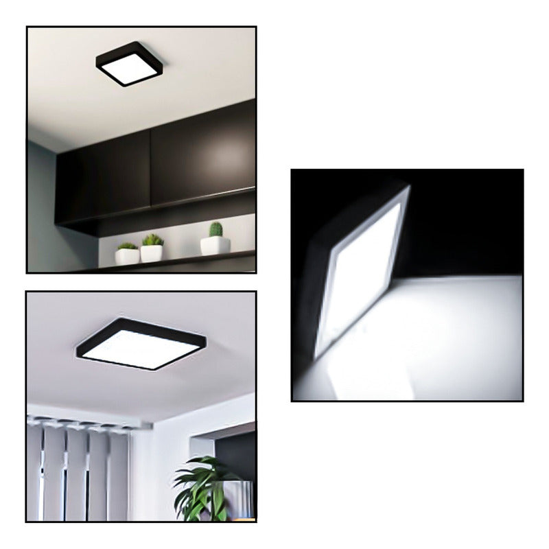 20 Foco Plafon Sobrepuesto Cuadrado 12w Luz Fria B. Negro