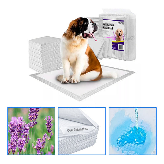100 Pañales Sabanillas Aroma Adhesivo Mascotas Perro 60x90cm