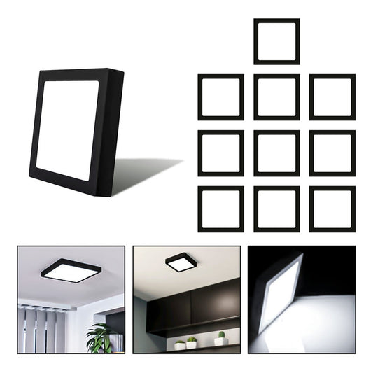 10 Foco Plafon Sobrepuesto Cuadrado 12w Luz Fria B. Negro