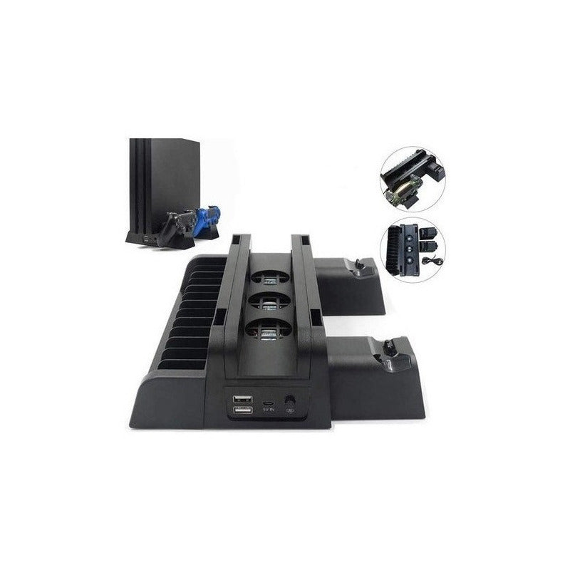 Soporte Base Ps4 Para 2 Dualshock Con Ventilador Y Juegos