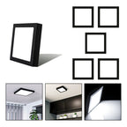 5 Foco Plafon Sobrepuesto Cuadrado 18w Luz Fria B. Negro