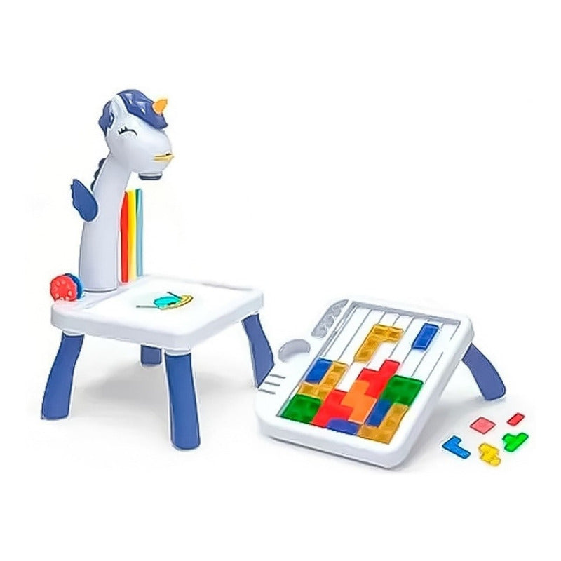 Mesa 2 En 1 Proyector Dibujo Didactica Juego Tetris Unicornio