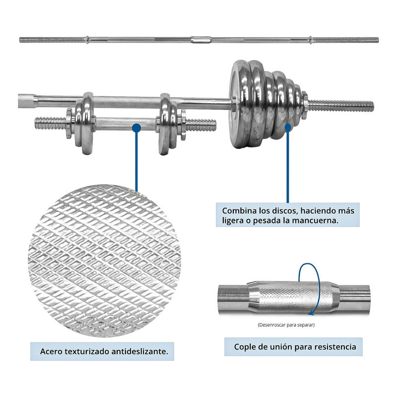 Set Mancuernas Barra Extendible 50 Kg Cromo Con Maleta