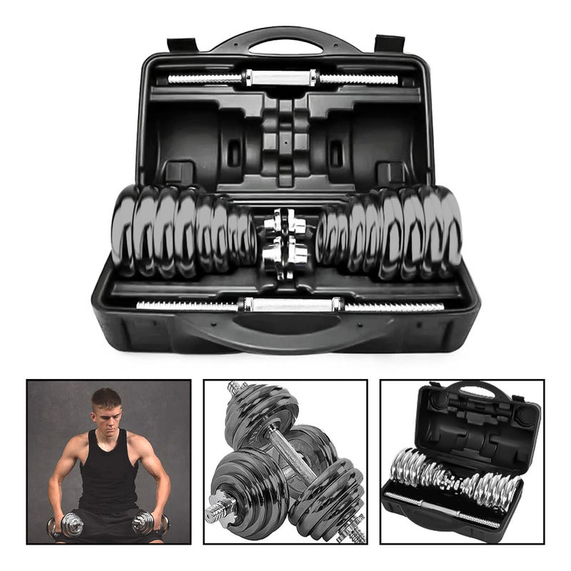 Set De Mancuernas Acero Ajustable 30Kg Con Maletín