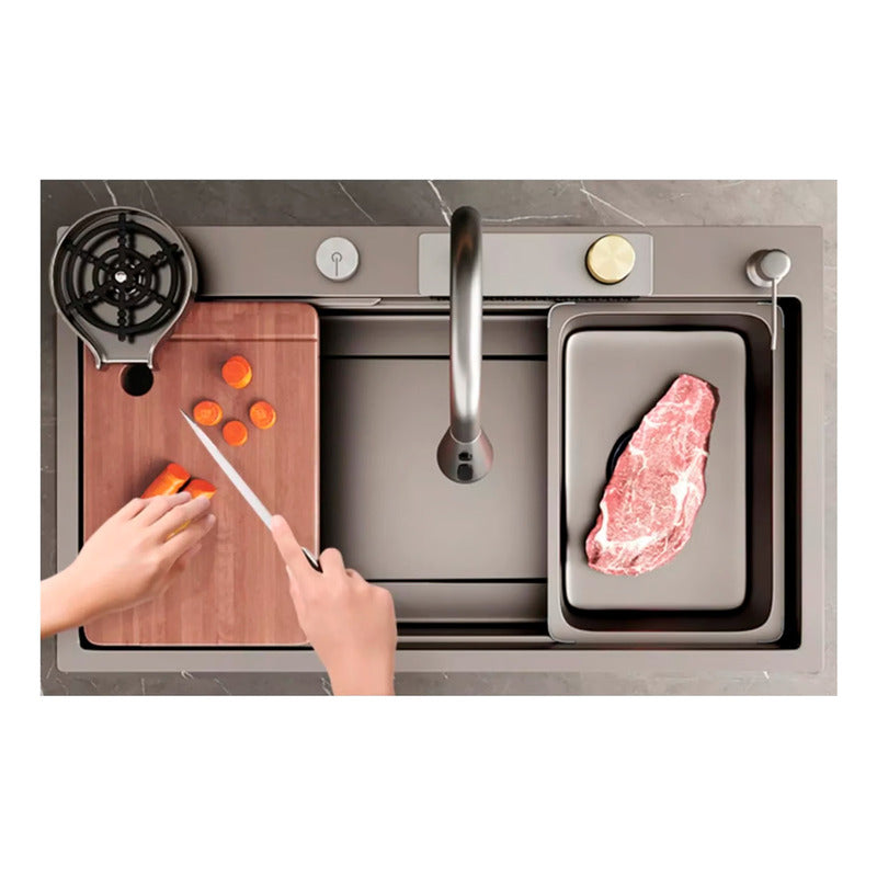 Lavaplatos Cascada Lavavasos Llave 2 Modos 68x45 Acero Inoxidable