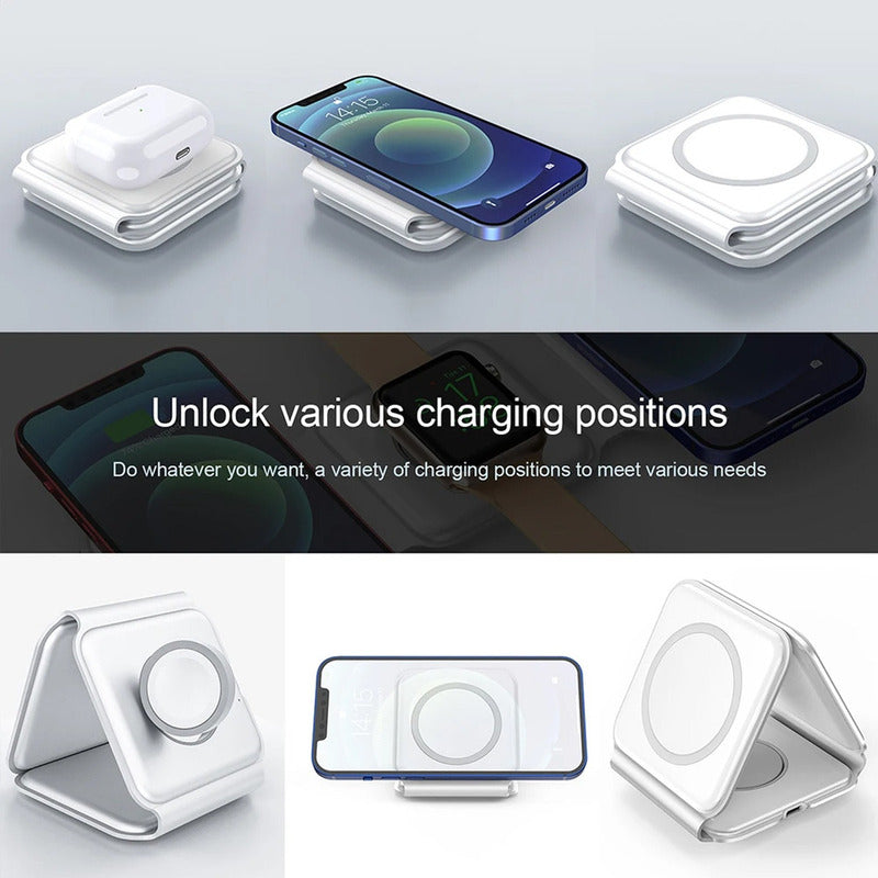 Cargador Inalámbrico Rapido Magnetico 3 En 1 Telefono Reloj