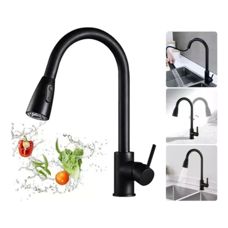 Llave Lavaplatos Extensible Griferia Monomando Cocina Negro