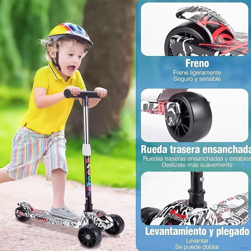 Monopatin Scooter 3 Ruedas Con Luz Led Niños  y Niñas