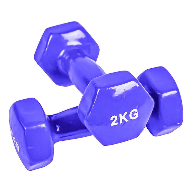 Pesa Mancuerna 2kg Antideslizantes Vinilo Fitness Ejercicios