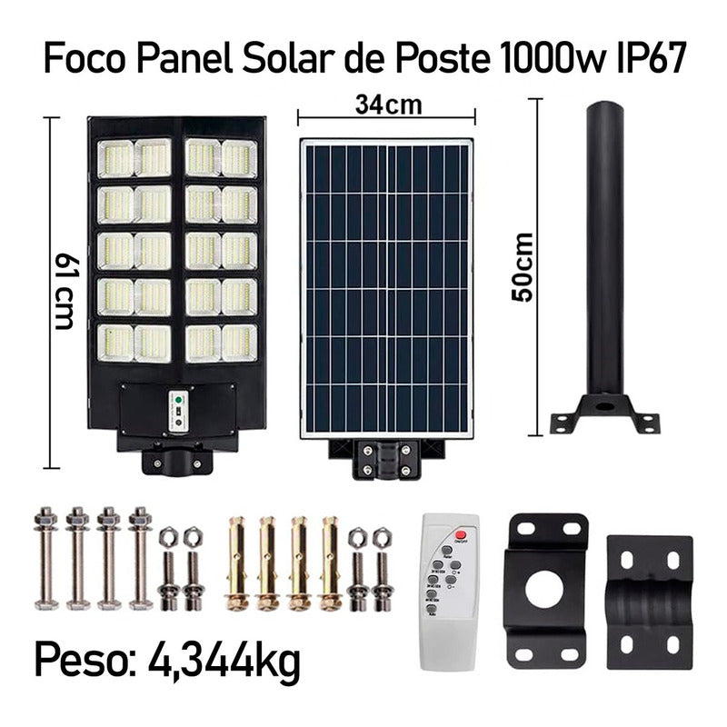 3 Foco Poste Solar Led 1000w Ip67 Exterior Alta Potencia C/r