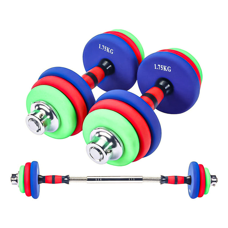 Set Mancuernas Y Barra 20kg Colores Acero Neopreno