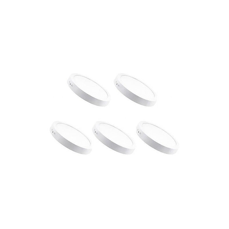Pack 5 Foco Panel Plafon Sobrepuesto Redondo 18w Luz Calida