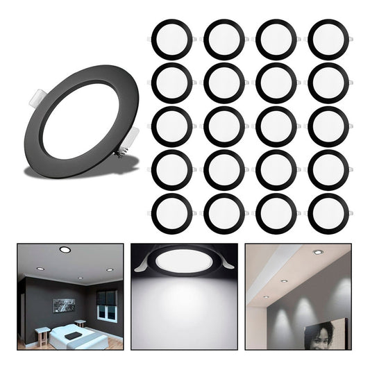 20 Foco Plafon Embutido Redondo 12w Luz Fria Borde Negro