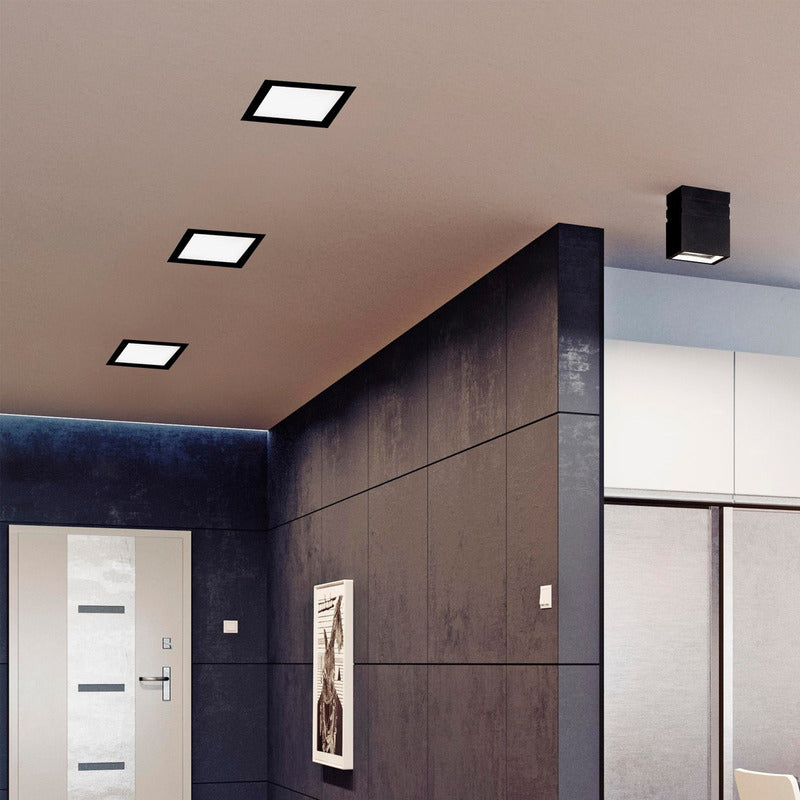 Foco Plafon Led Sobrepuesto Cuadrado 12w Luz Calida B. Negro