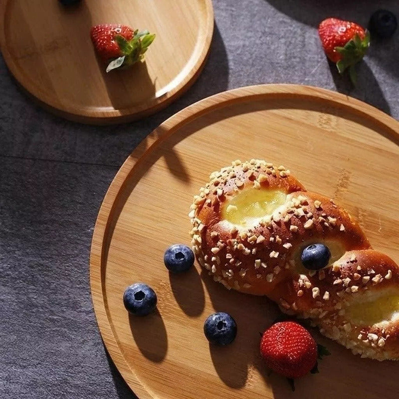 Tortera Organizador De Cocina 30cm Madera Bambu Con Tapa
