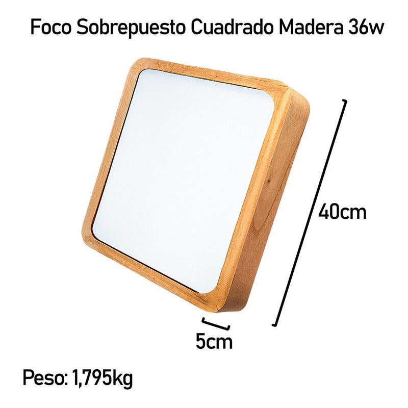 3 Foco Plafon Led Cuadrado Sobrepuesto 36w Luz Fria Madera