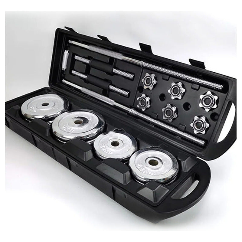 Set Mancuernas Barra Extendible 50 Kg Cromo Con Maleta