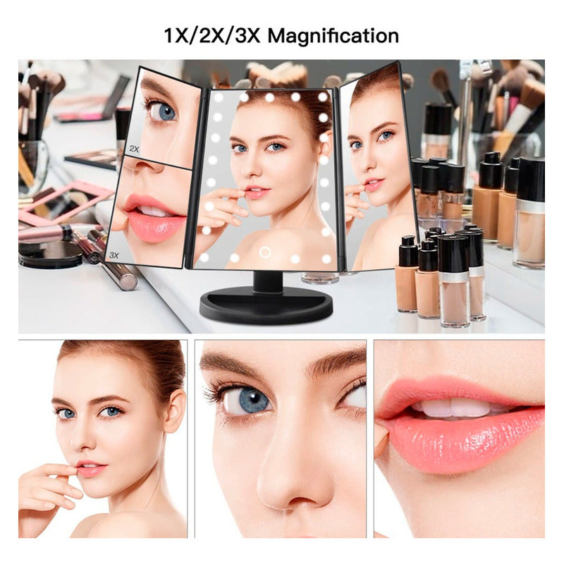 Espejo Con Luces Maquillaje Aumento 3x 24 Led 4 Pilas Aaa
