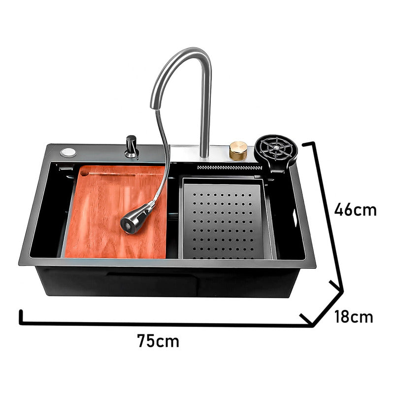 Lavaplatos Cascada Lavavasos Llave 2 Modos 75x46 Acero Inox