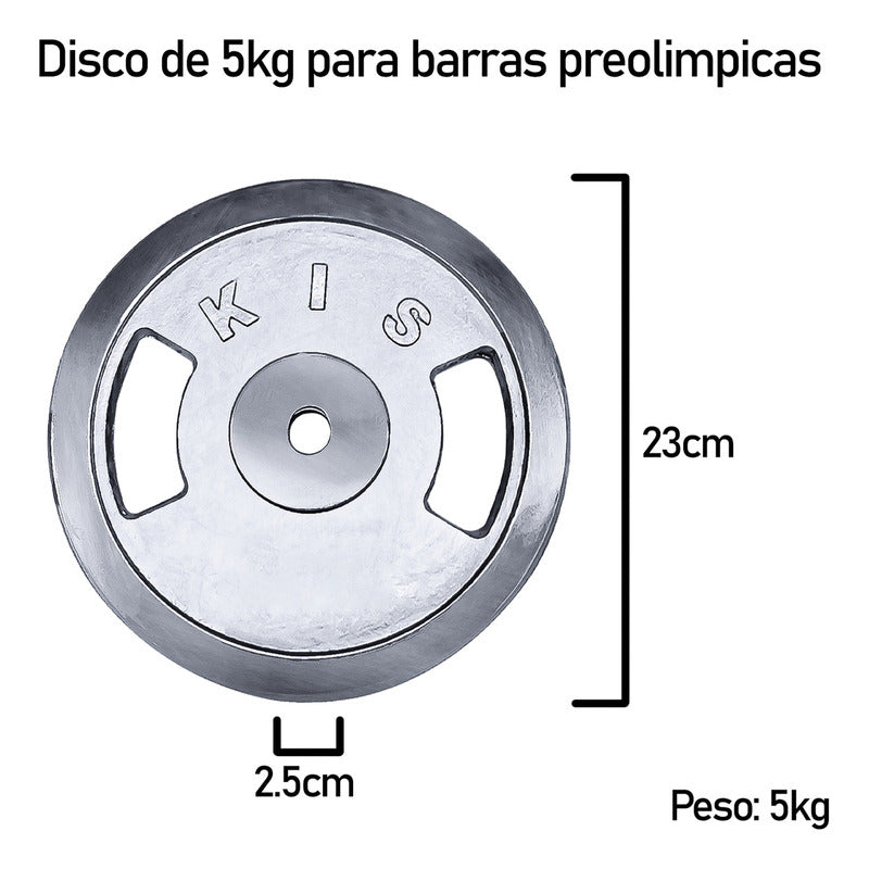 Disco Preolímpico 5 Kg Cromado Pesas Profesional Con Agarres