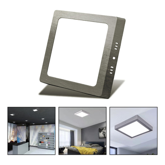 Foco Plafon Led Cuadrado Sobrepuesto 18w Luz Fria Niquel