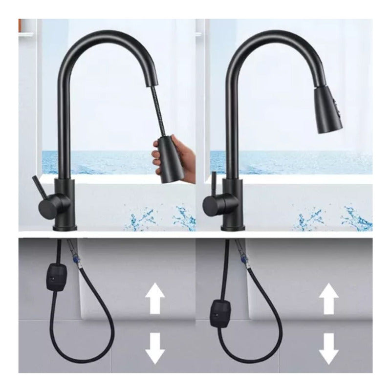 Llave Lavaplatos Extensible Griferia Monomando Cocina Negro