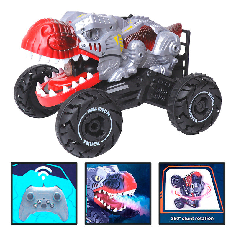 Auto a Control Remoto Dinosaurio Piruetas Humo Musica 360° 4x4