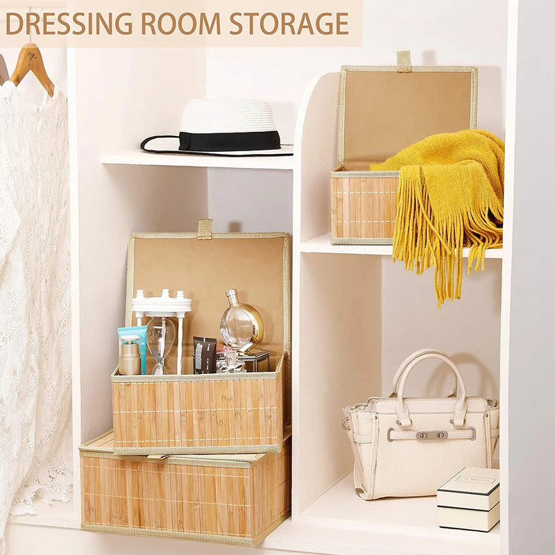 Set 3 Cajas De Bambu Organizadora Multifuncional Closet Baño