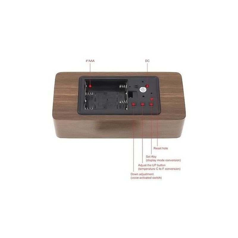 Reloj Despertador Digital De Madera Luz Lcd Pilas Y Usb 1299