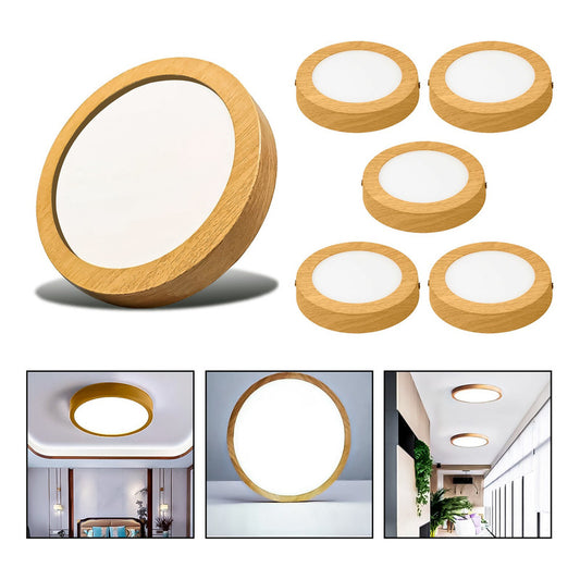 6 Foco Plafon Led Redondo Sobrepuesto 36w Luz Fria Madera