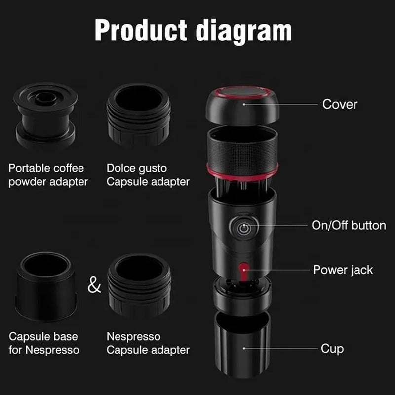 Cafetera Portatil 3 En 1 Capsulas Café Molido Usb Auto