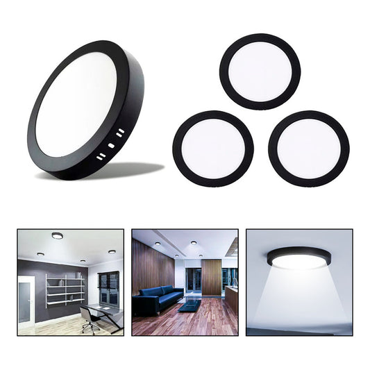 3 Foco Plafon Sobrepuesto Redondo 12w Luz Fria Borde Negro