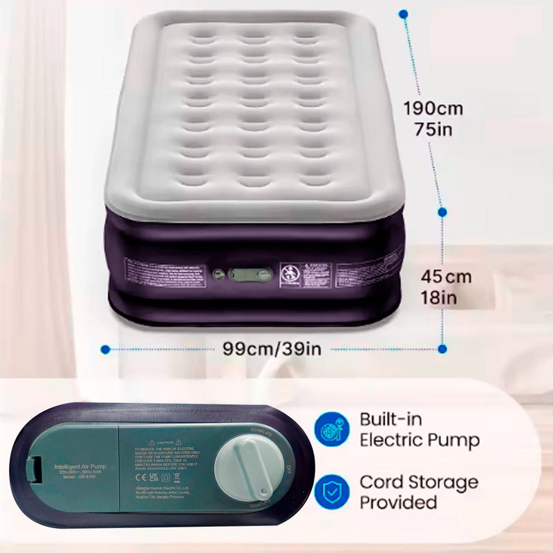 Colchon Cama Inflable Electrico Camping Glamping 1 plaza 45cm