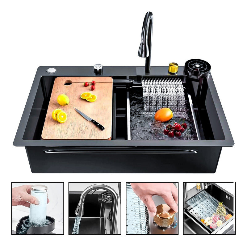 Lavaplatos Cascada Lavavasos Llave 2 Modos 75x46 Acero Inox