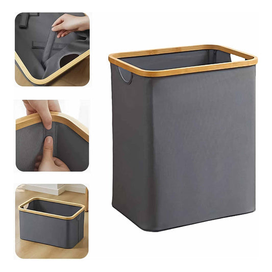 Cesto Canasto Ropa Sucia Plegable Borde Madera Con Tapa Cuadrada