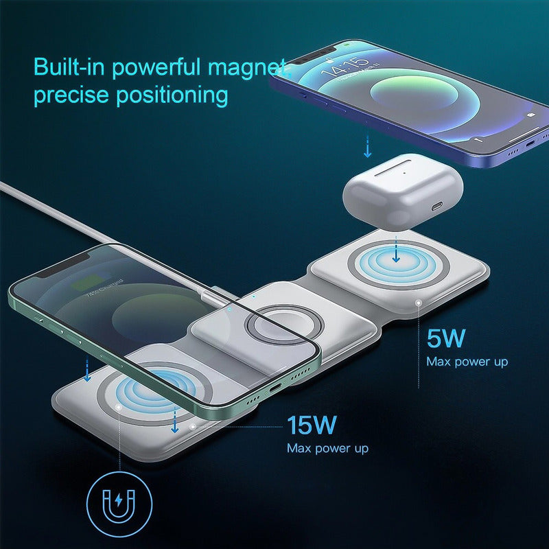 Cargador Inalámbrico Rapido Magnetico 3 En 1 Telefono Reloj